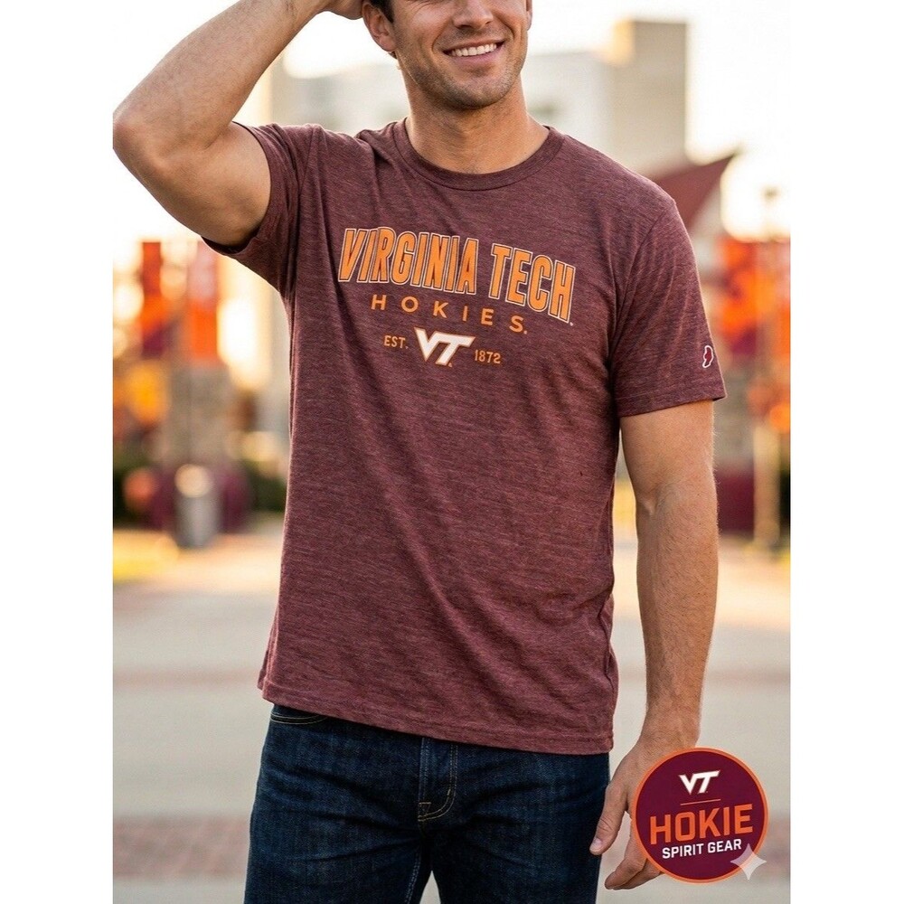 Virginia Tech Hokies Graphic T-Shirt Heather Maroon Mens 2XL NWOT League